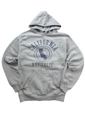 Point Fleece Pullover Hoodie Gray Hooded Graphic Print Pockets M Men